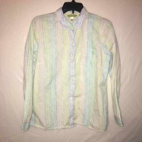 Sigrid Olsen L Button Down Shirt in Watercolors with Roses - Picture 2 of 13